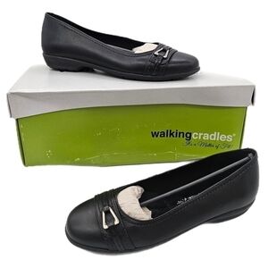 NIB Walking Cradle Flynn Black Leather Slip On Ballet Flats Shoes Size 5